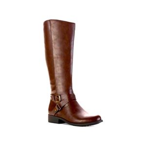 New with box Style & Co Marliee 6.5 vegan cognac buckle brown riding boots